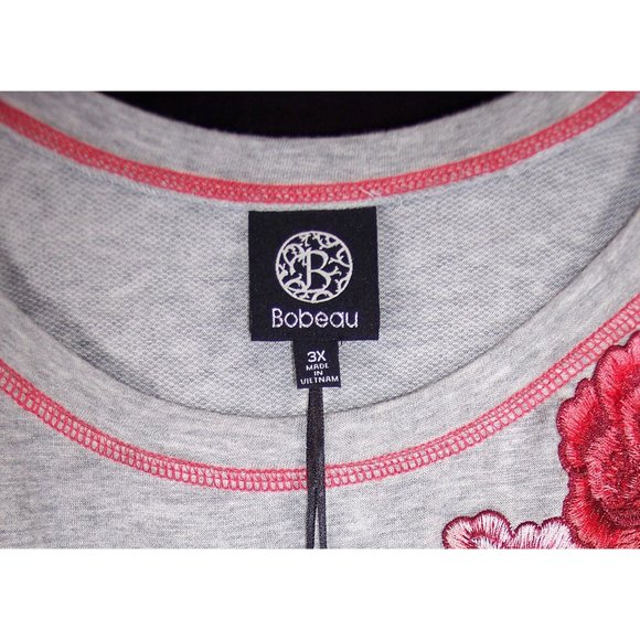 NEW Bobeau 3X Top Rose Applique Cold Shoulder Long Sleeves Heather Gray NWT - Picture 10 of 13